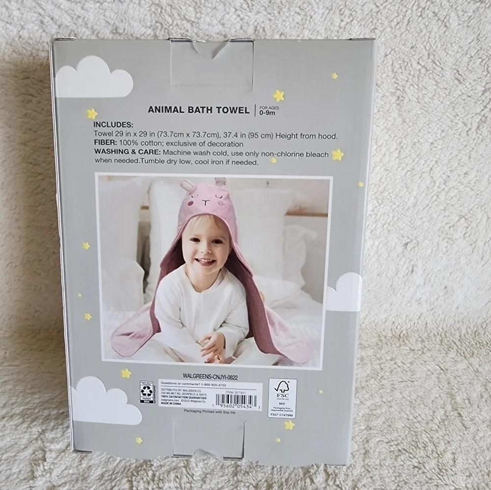 New baby boy / girl newborn 0-9 months animal bath towel Pink bunny